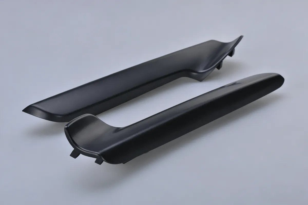 Rigid plastic injection molded parts for housings and structural components